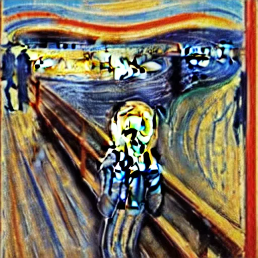 Prompt: painting of edvard munch's the scream zoomed out perspective, highly accurate, 8 k, highly ornate intricate details, rich colors, hyperrealistic,