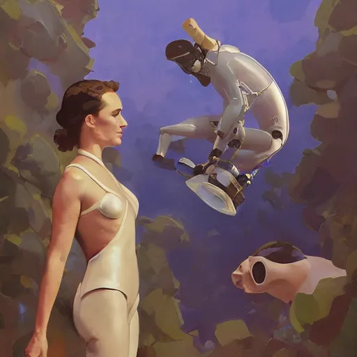 Prompt: a portrait of natalie portman in a scuba dive mask and a snorkel, greg manchess painting by sargent and leyendecker, studio ghibli, fantasy, medium shot, asymmetrical, intricate, elegant, matte painting, illustration, hearthstone, by greg rutkowski, by greg tocchini, by james gilleard, by joe fenton