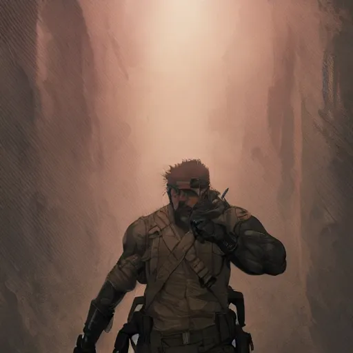 Image similar to Solid Snake Metal Gear Solid ,Greg rutkowski, Trending artstation, cinematográfica, digital Art