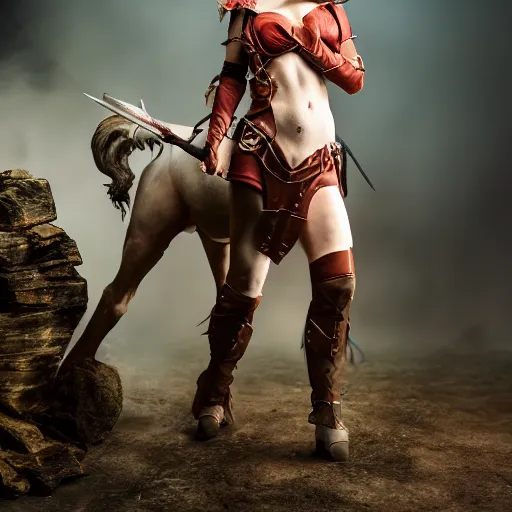 Prompt: a female DND centaur, high resolution film still, 8k, HDR colors, cosplay, studio lighting