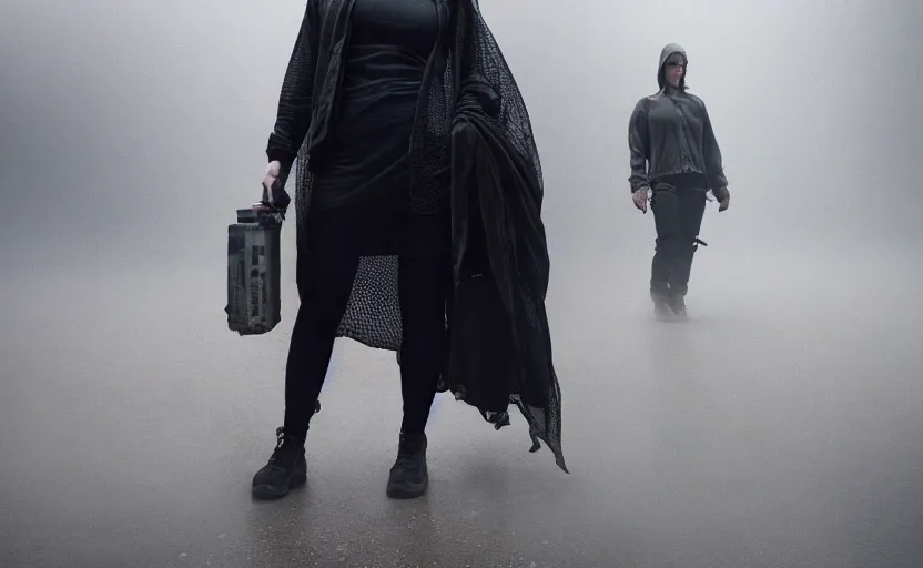 Prompt: cinestill 5 0 d candid photographic portrait by helen levitt of christina hendricks wearing rugged black mesh techwear, modern cyberpunk moody emotional cinematic, white pale concrete city, dust storm, 8 k, hd, high resolution, 3 5 mm, f / 3 2, ultra realistic faces, ex machina