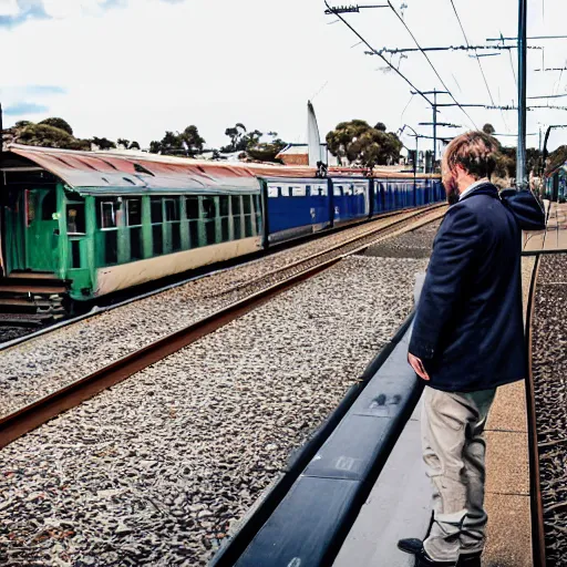 Image similar to jesus waiting for a train at peterborough in south australia