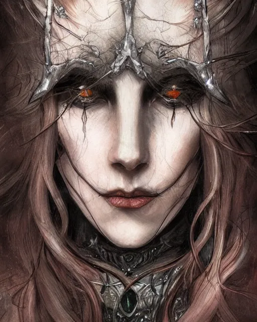 Image similar to portrait of a ranni the witch from elden ring, elegant, beautiful, mesmerizing, concept art, fancy clothing, highly detailed, artstation, behance, deviantart, trending, ayami kojima, shinichi sakamoto, kaoru mori