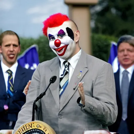 Image similar to president clown giving a speech