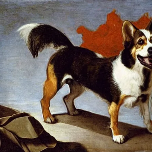 Image similar to A Hell Hound corgi, caravaggio