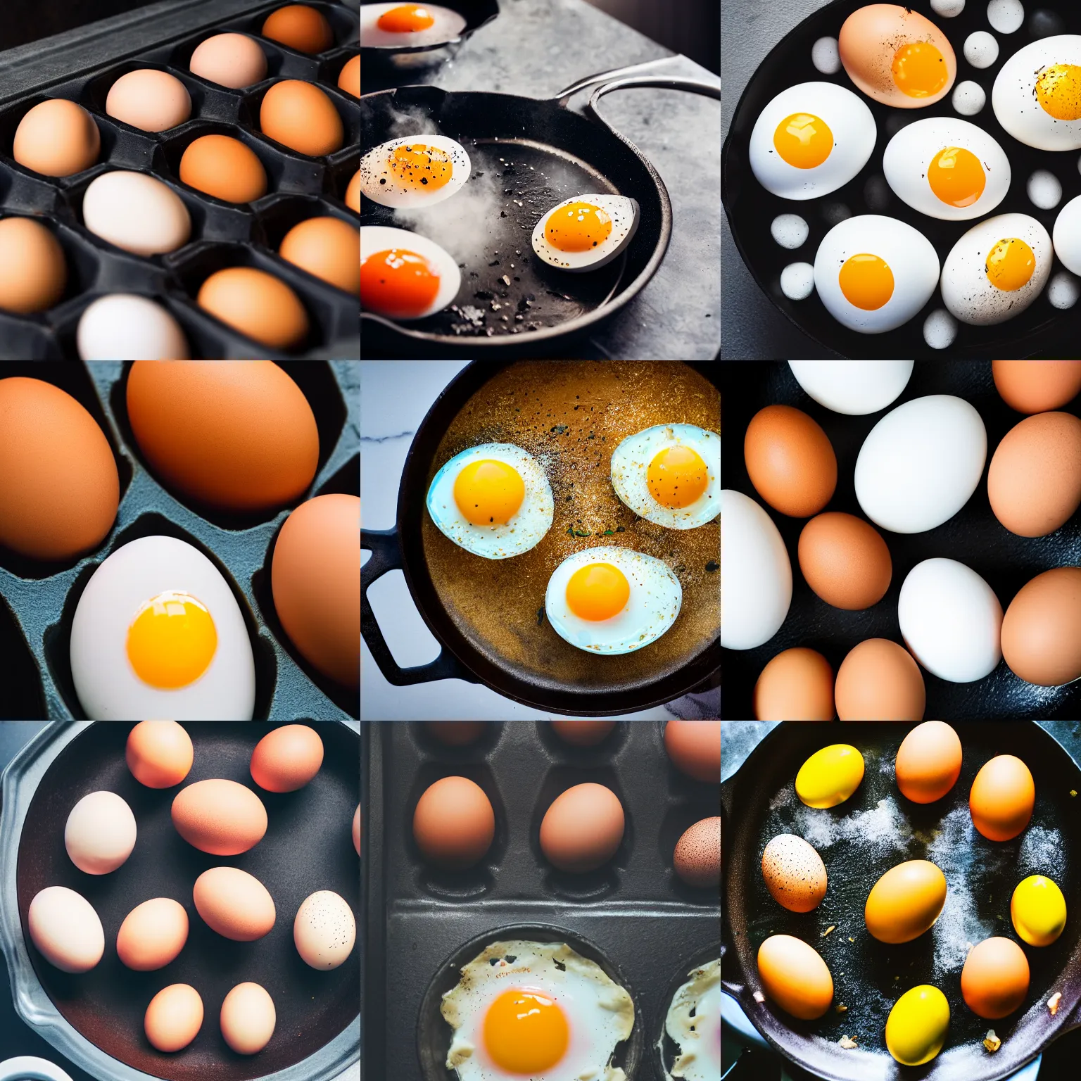 Prompt: macro shot of eggs cooking on a pan, 8k