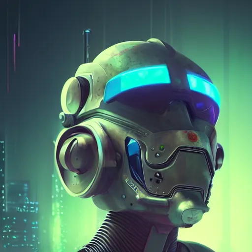 Image similar to cyberpunk concept cool warrior bot, cinema 4 d, galaxy, ufo, space sci - fi, wearing vr goggles, illustration, portrait, pastel neon textured background night, trending on artstation, greg rutkowski, octane rendered, 1 2 k, detailed,