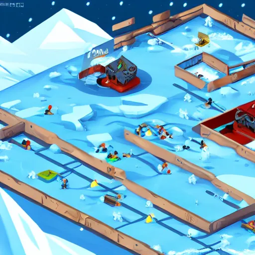 Image similar to isometric video game of antarctica