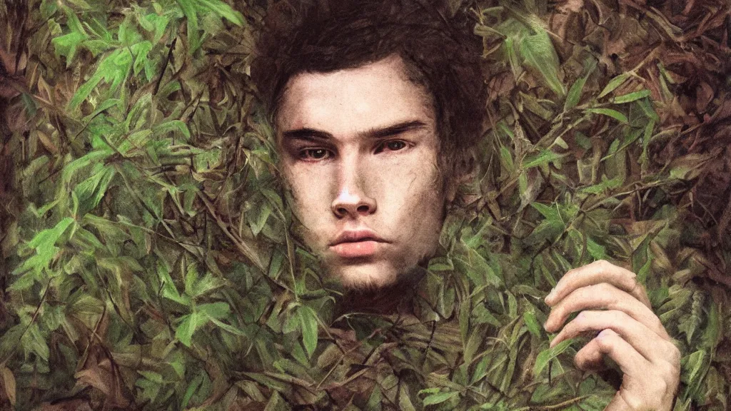 Image similar to forestpunk illusive portrait of a sad young dude 2 3 years old