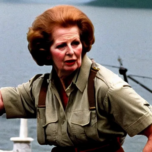 Image similar to Margaret Thatcher as Rambo in Rambo First Blood (1982)