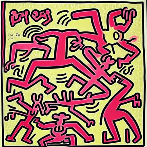 Image similar to origin of the universe painted by keith haring