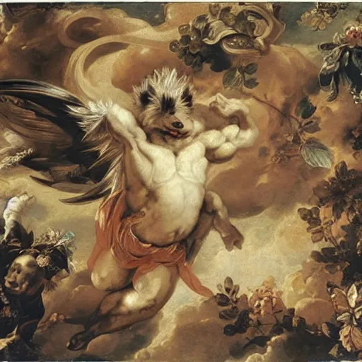 Image similar to a rococo painting of a sonic the hedgehog, intricate, ultra detailed, late baroque painting, art by giovanni battista tiepolo,