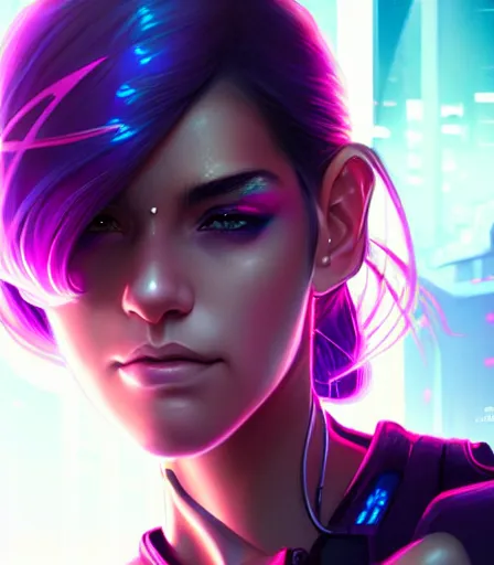 Image similar to beautiful portrait of a cyberpunk goddess who looks like Vanessa Hudgens , character design by charlie bowater, ross tran, artgerm, and makoto shinkai, detailed, soft lighting, rendered in octane