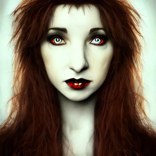 Image similar to Vampire Kate Bush. Hyperrealistic. High definition. Trending on artstation.