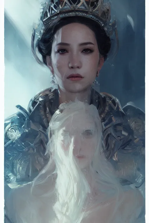 Image similar to a fancy portrait of a great queen by Greg Rutkowski, Sung Choi, Mitchell Mohrhauser, Maciej Kuciara, Johnson Ting, Maxim Verehin, Peter Konig, final fantasy , mythical, 8k photorealistic, cinematic lighting, HD, high details, atmospheric,