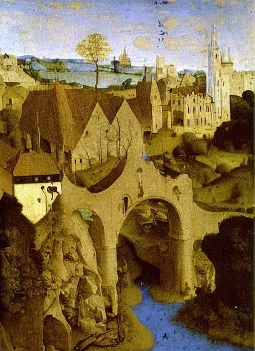 Image similar to water being in the river, medieval painting by Jan van Eyck, Johannes Vermeer