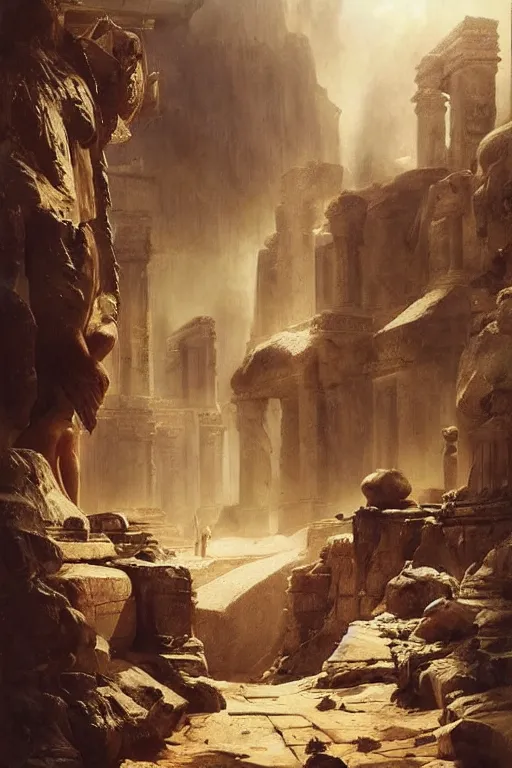 Image similar to beautiful landscape oil matte painting, of ancient egypt giant satue of anubis, art by anders zorn, wonderful masterpiece by greg rutkowski, beautiful cinematic light, thomas lawrence, greg rutkowski