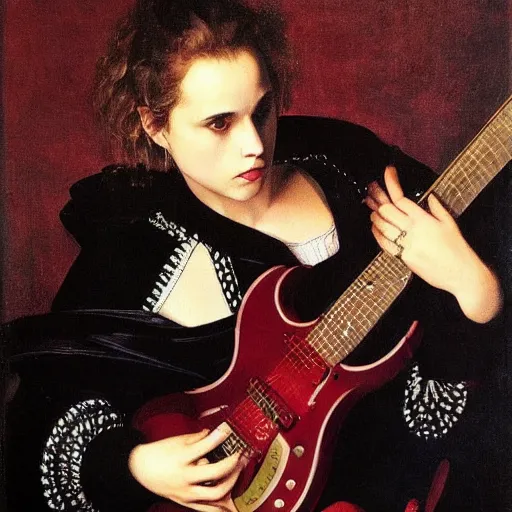 Image similar to Anna Calvi playing electric guitar by Caravaggio