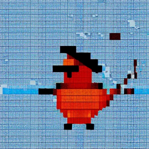 Image similar to a bird with a hat in pixelart