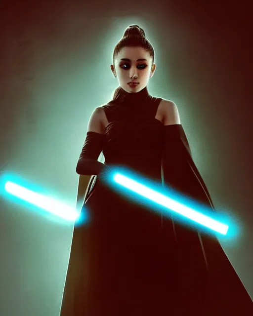 Prompt: Award winning photo of Darth Ariana Grande, Star Wars, Sith Lord. Dramatic Lighting, Cinematic Lighting, Artstation, volumetric fog, action photography, hyper-realistic, 8K resolution, 4K resolution