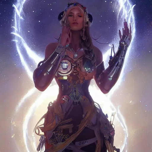 Image similar to ! dream cyborg druid entanglement milky way, epic lighting, sketch illustration, ultra detailed, art by artgerm and greg rutkowski and alphonse mucha