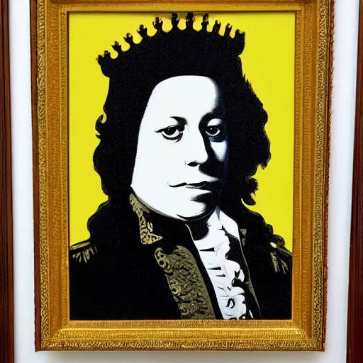 Prompt: individual furry king george iii silk screen portrait banksy style