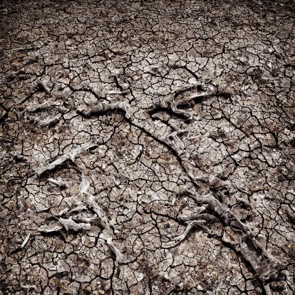 Prompt: a dry and dead tree in a forest of coal and eroded stones, dust, wind, dirt, advertising photography