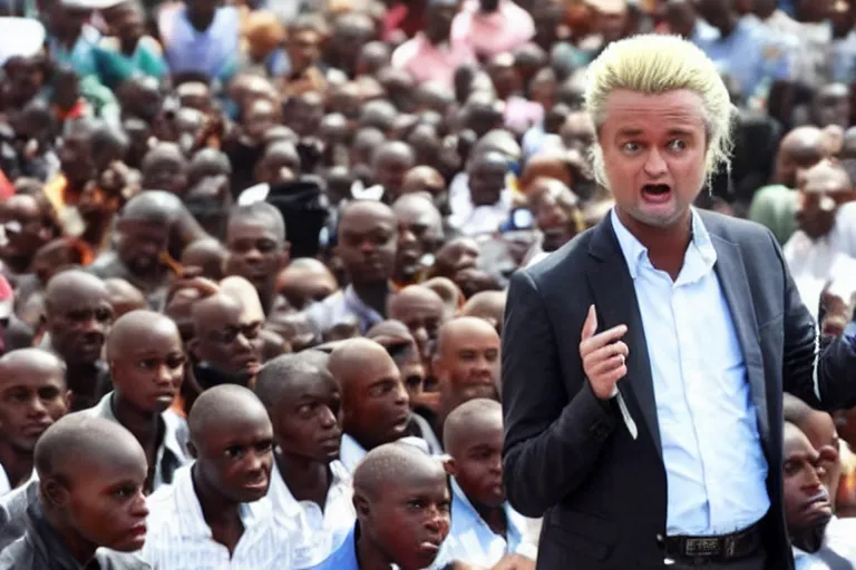 Image similar to african geert wilders speaking to a crowd