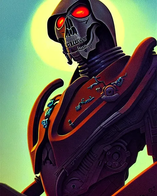 Prompt: reaper from overwatch, character portrait, portrait, close up, concept art, intricate details, highly detailed, vintage sci - fi poster, retro future, in the style of chris foss, rodger dean, moebius, michael whelan, and gustave dore