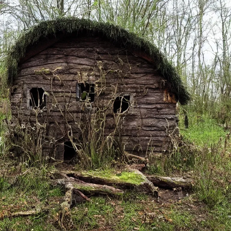 Image similar to a witches hut in a swamp