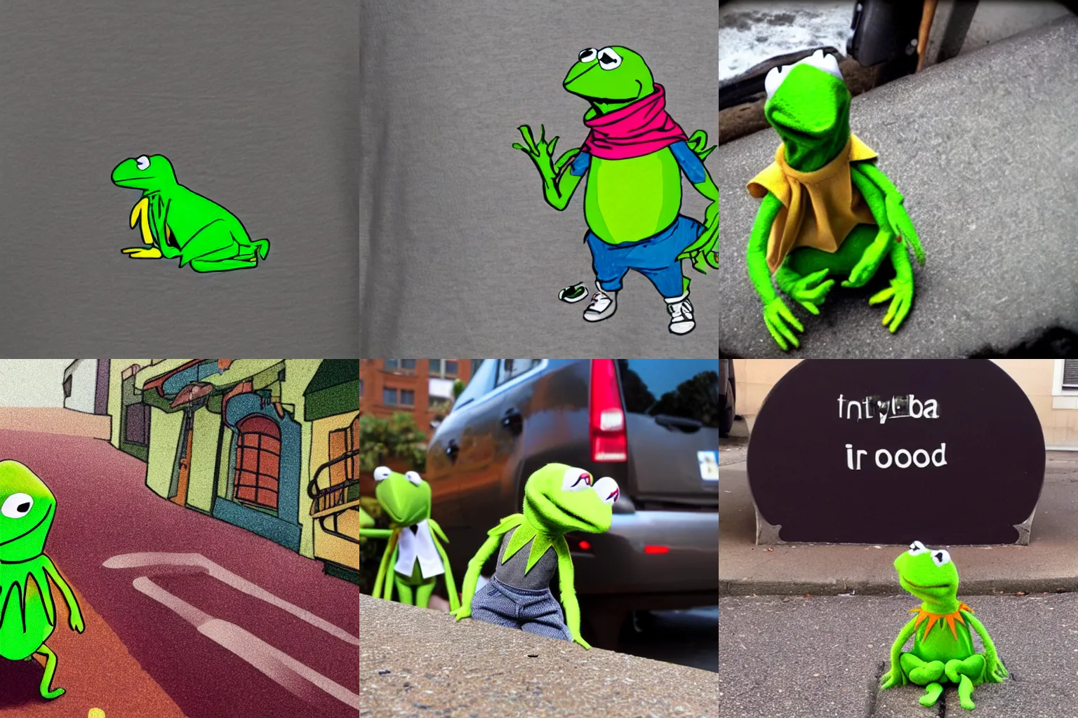 Prompt: Kermit in the Hood