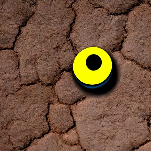 Image similar to a smooth stone that has 2 googly eyes. on a desert cliff with a blurry background.