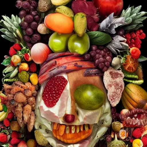 Image similar to giuseppe arcimboldo completely made of fruits, unreal engine, new scifi movie