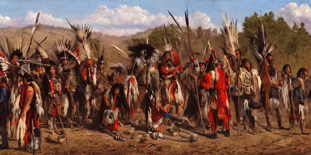 Prompt: realistic scene of exiled native americans, 1 4 5 0, painting, ultra realistic, 8 k