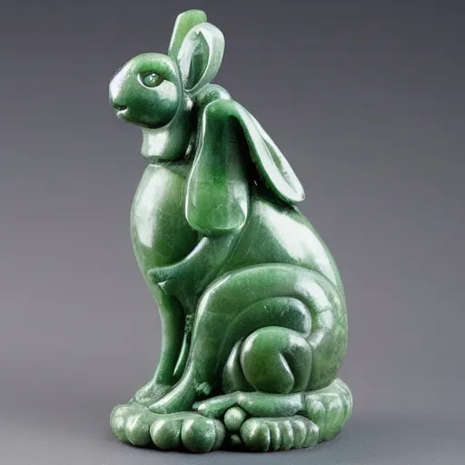 Prompt: elaborate jade statue of a rabbit - h 8 3 2