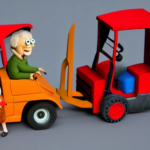 Image similar to grannies operating a fork lift, 8k, claymation, in the style of wallace and gromit, hd, artstation