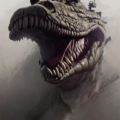 Prompt: portrait of a facist barney the dinosaur, epic, tragic, military art, fantasy, dieselpunk, hd shot, digital portrait, beautiful, artstation, comic style, by artgerm, guy denning, jakub rozalski, magali villeneuve and charlie bowater