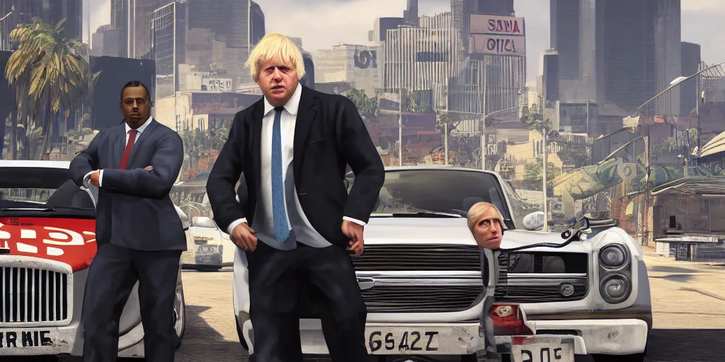 Image similar to boris johnson in gta v, cover art by stephen bliss, boxart, loading screen, 8 k resolution