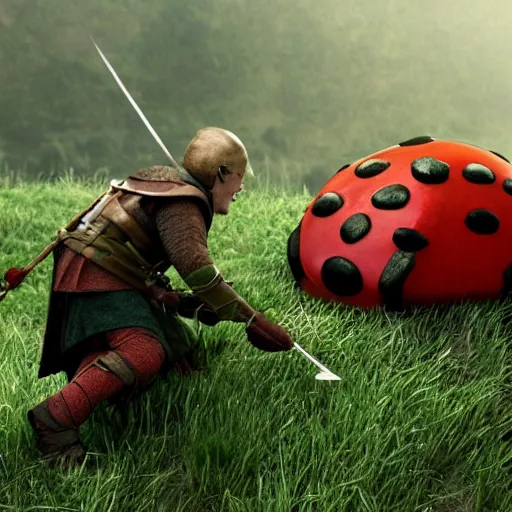 Prompt: promotional movie still, ladybugs, the fellowship of the ring ( film ), 3 d render