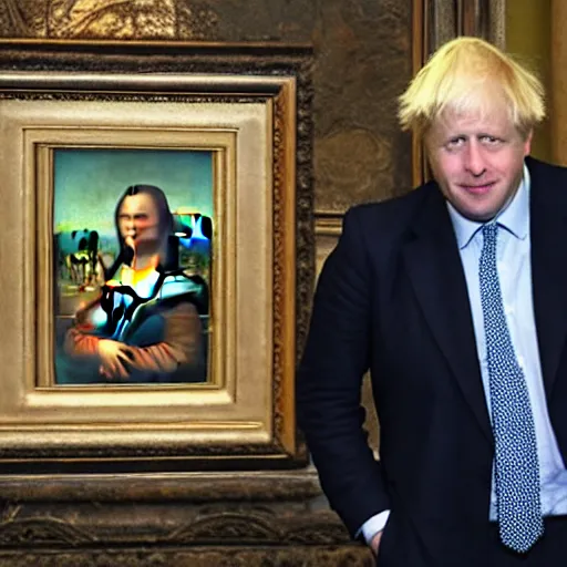 Image similar to Boris Johnson licking a painting of the Mona Lisa