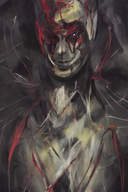 Image similar to an abstract expressionist painting of hyperion, lord of all vampires, tarot card, trending on artstation, digital painting, character concept art portrait, scary