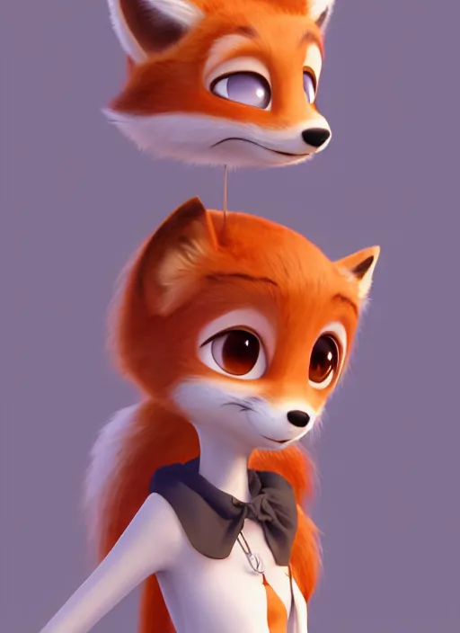 Image similar to female furry mini cute style, character adoptable, highly detailed, rendered, ray - tracing, cgi animated, 3 d demo reel avatar, style of maple story and zootopia, maple story fox girl, orange fox, dark skin, cool clothes, soft shade, soft lighting