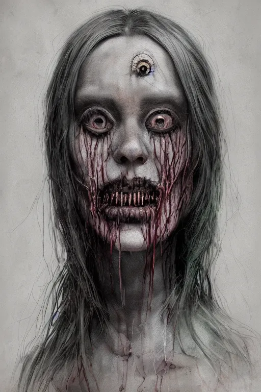 Image similar to watercolor cartoon grunge portrait of a creepy horror nurse girl . intricate abstract. intricate artwork. nightmare fuel. terrifying. by zdzisław Beksiński, wlop, dan mumford , trending on artstation, greg rutkowski very coherent symmetrical artwork. cinematic, hyper realism, high detail, octane render, 8k