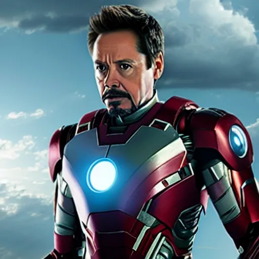 Image similar to film still of Kevin Bacon as Tony Stark in Ironman armor without the head piece in the new Avengers movie