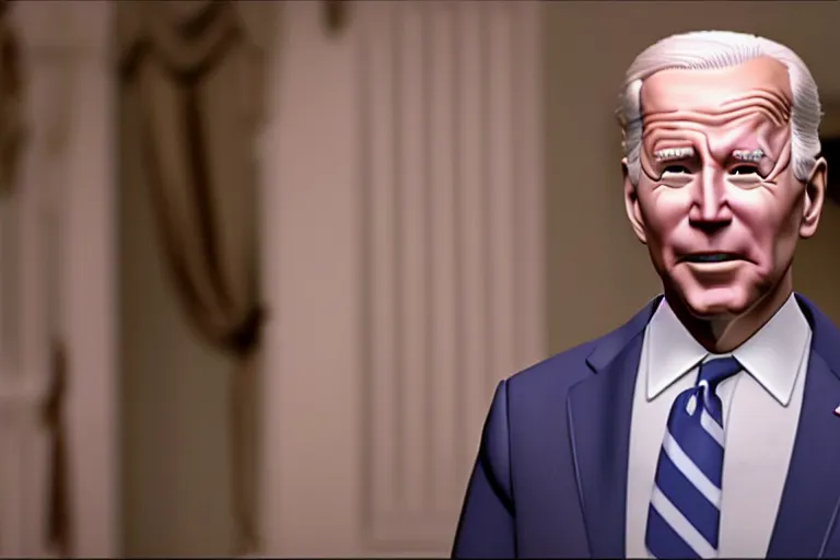 Prompt: film still frame of biden in barbie, by Jaap Buitendijk