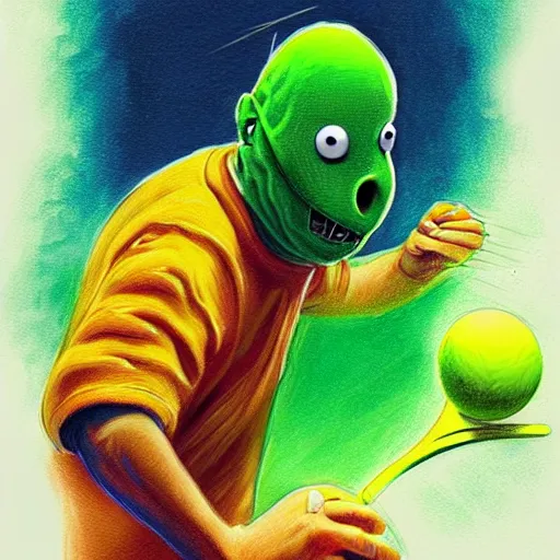 Image similar to a eminem slim shady tennis ball monster, tennis ball, lightning, chalk, digital art, fantasy, magic, trending on artstation, ultra detailed, professional illustration by Basil Gogos