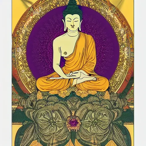 Prompt: buddha, mucha style,