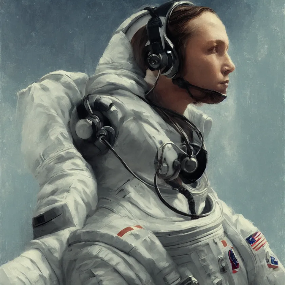 Image similar to a portrait astronaut wearing a headphone, digital painting, digital art, beautiful, cinematic, art by jeremy lipking