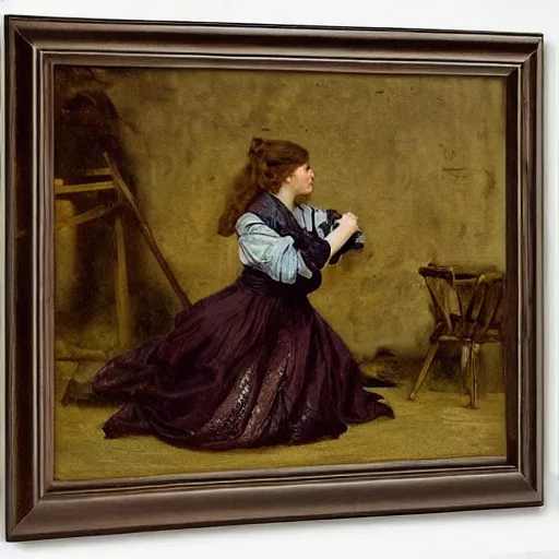 Image similar to actress rehearsing an action scene by alfred stevens