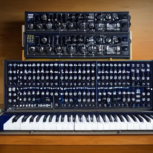 Image similar to fray bentos modular synthesiser marketing photo